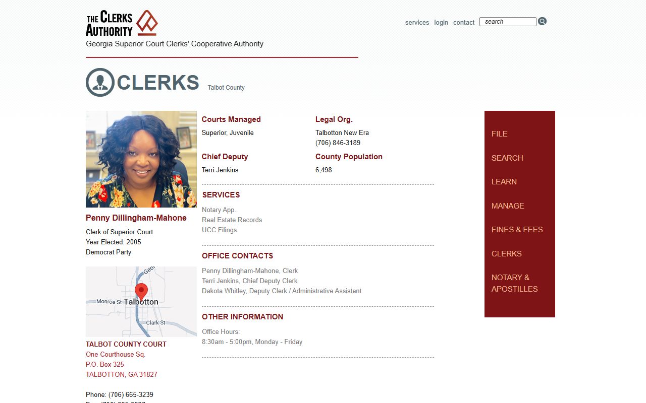 Talbot County Clerk of Superior Court GSCCCA clerk directory