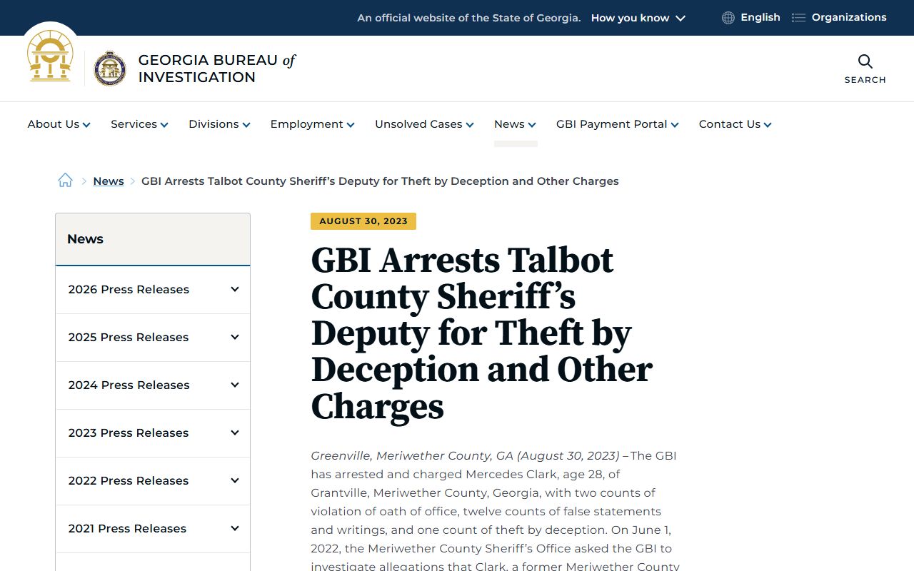 Talbot County arrest records GBI deputy arrest release