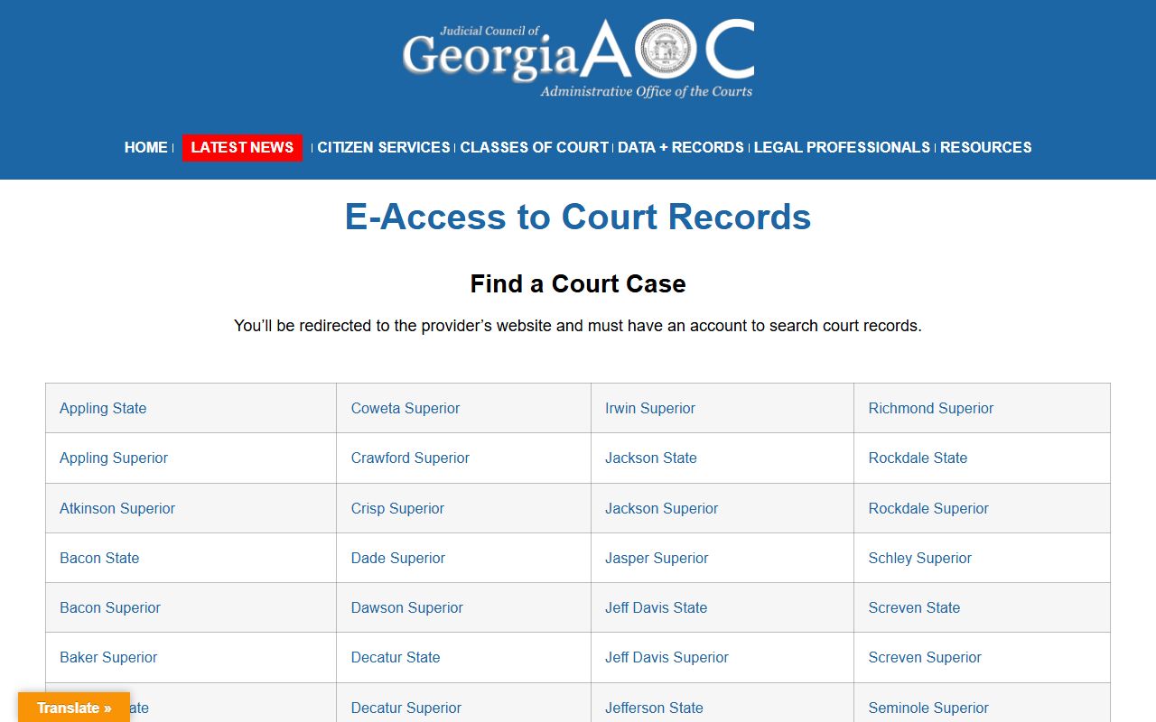 Talbot County court records Georgia Courts e-access provider page