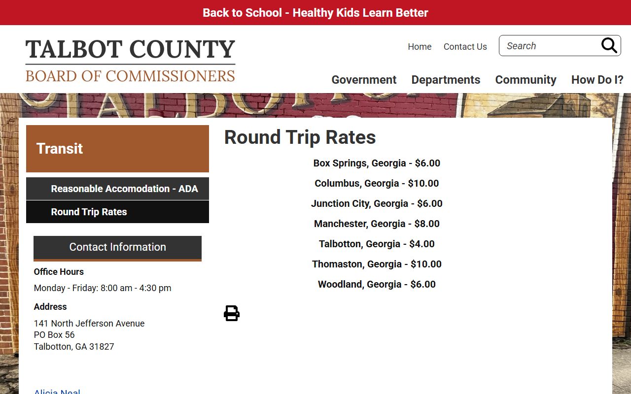 Talbot County court records transit round trip rates