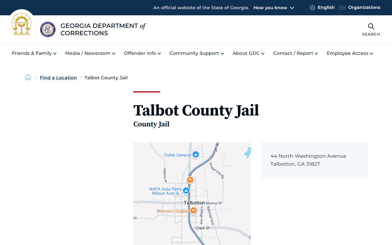Talbot County inmate records GDC jail location page