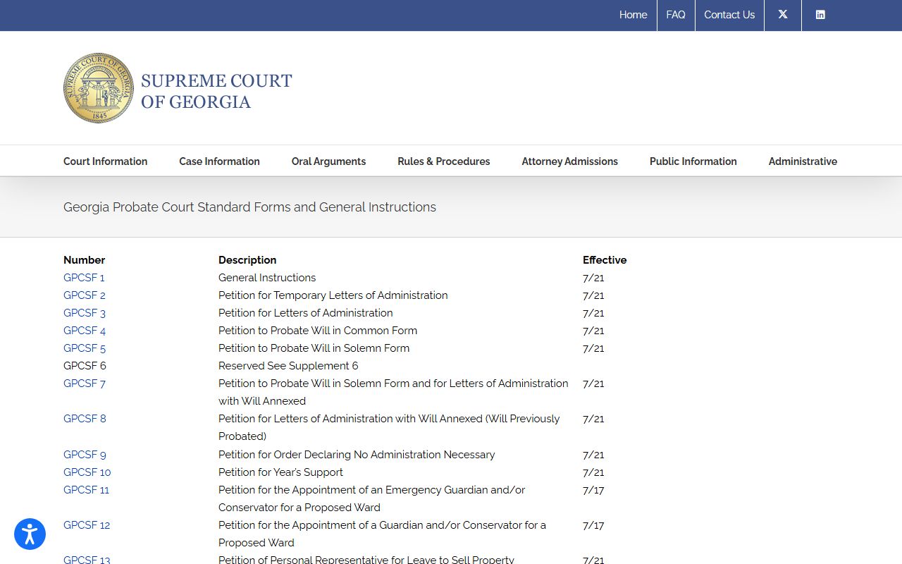 Talbot County probate records Georgia probate standard forms