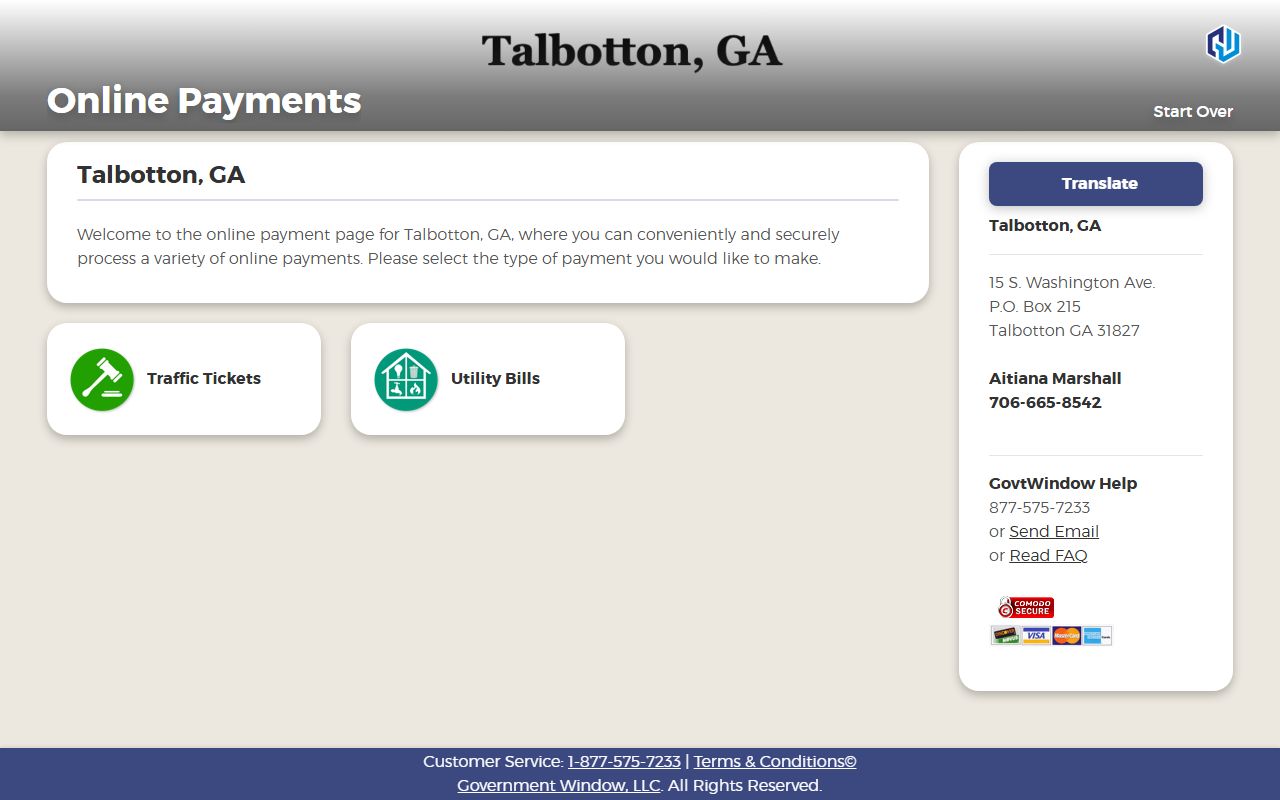 Talbot County traffic court records Talbotton Government Window payment page