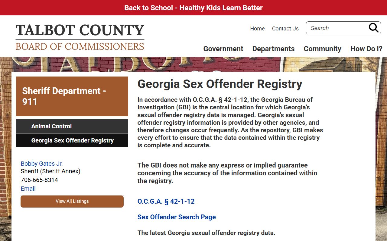 Talbot County warrant records sheriff linked registry page